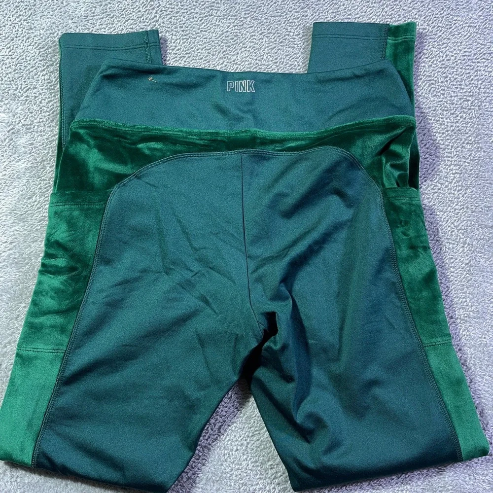 PINK Active Leggings Women's M Medium Green‎ Velvet Side Stripe Athleisure Gym